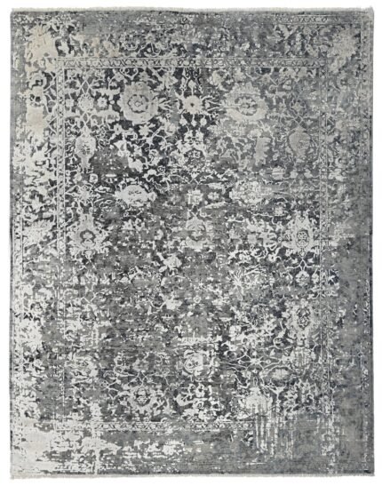 Midnight Mist Hand Knotted Wool Vintage Rug