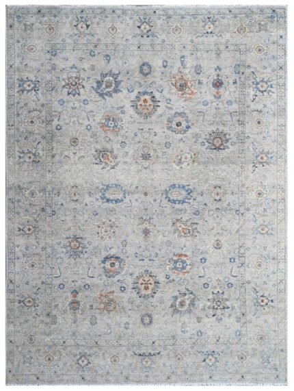 Silver Gold Vintage Hand Knotted Wool Rug