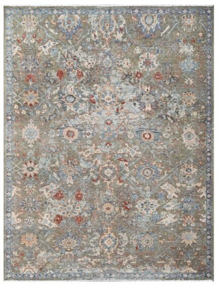 Sage Bloom Vintage Hand Knotted Wool Rug