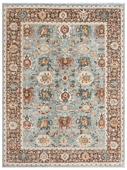 Persian Green Brown Hand Knotted Wool Rug