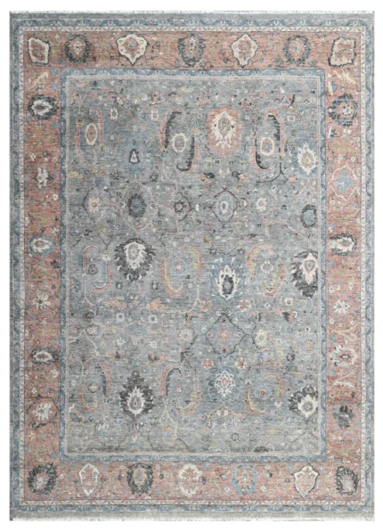 Vintage Slate Rust Hand Knotted Wool Rug