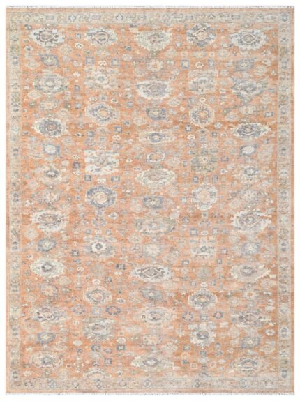 Peach Oushak Hand Knotted Wool Rug