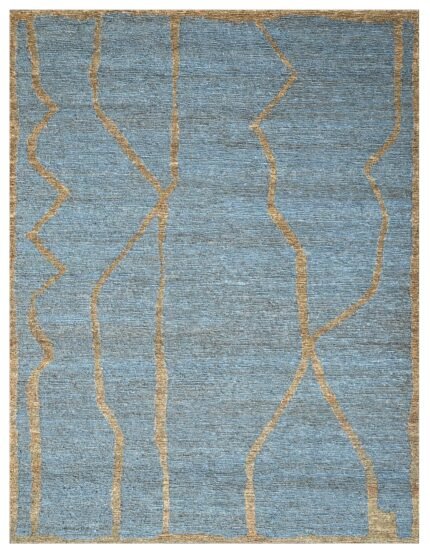 Ocean Vein Teal HandKnotted Jute Organic Rug