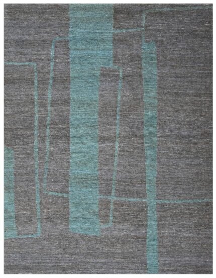 Midnight Teal Lines HandKnotted Jute Organic Rug