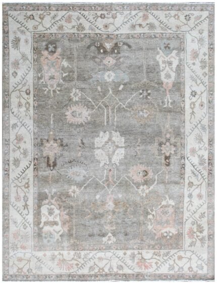 Olive Mist Hand Knotted Wool Vintage Rug