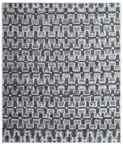 Grey Geometric Hand Knotted Rug