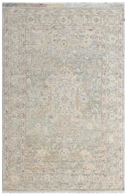 Moss Green Vintage Hand Knotted Wool Rug