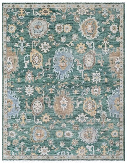 Emerald Green Tribal Hand Knotted Wool Rug
