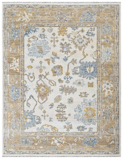 Off White Camel Hand Knotted Wool Rug