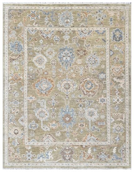 Olive Gold Hand Knotted Wool Area Rug