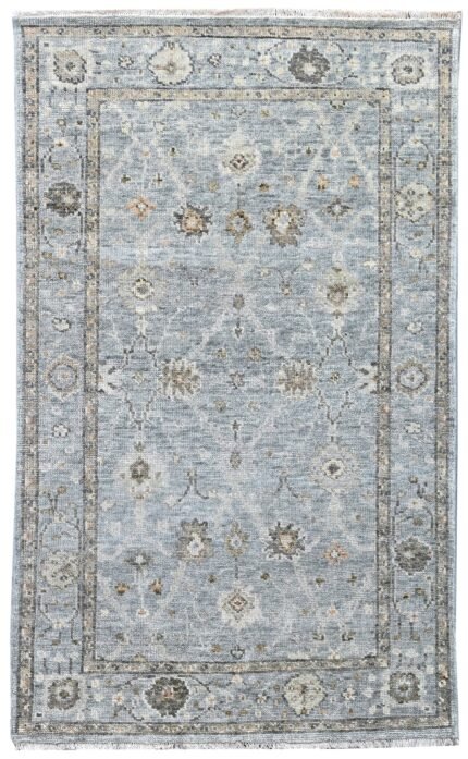 Sage Green Vintage Hand Knotted Wool Rug