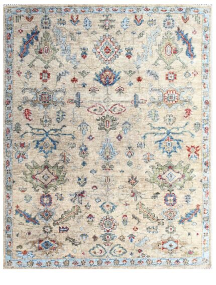 Beige Hand Knotted Tribal Oushak Wool Rug