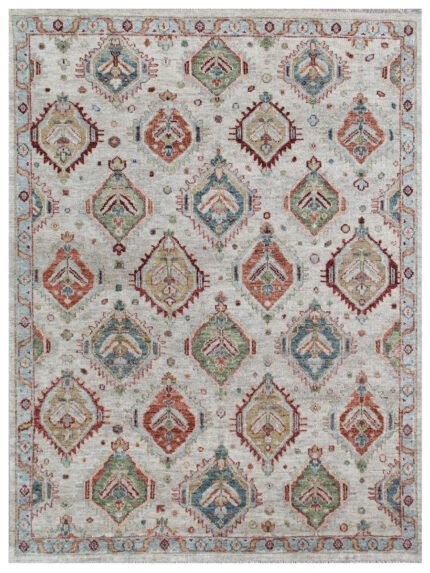 Beige Tribal Diamond Hand Knotted Wool Rug