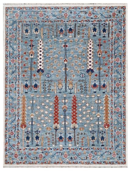 Sky Blue Tribal Hand Knotted Wool Rug