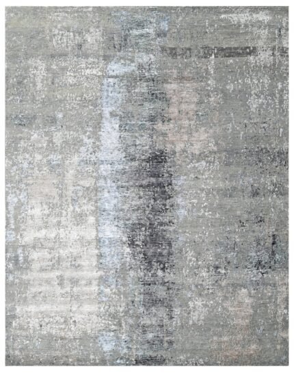 Mistline Blue Silver Abstract Hand Knotted Rug