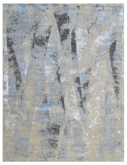 Silver Cascade Blue Abstract Hand Knotted Rug