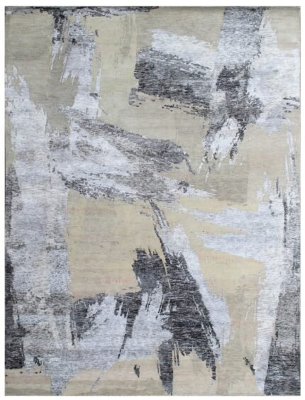 Grey Charcoal Abstract Hand Knotted Rug