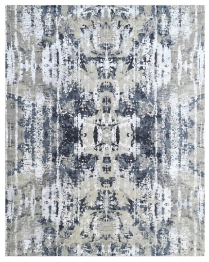 Modern Abstract Silver Grey Hand Knotted Area Rug
