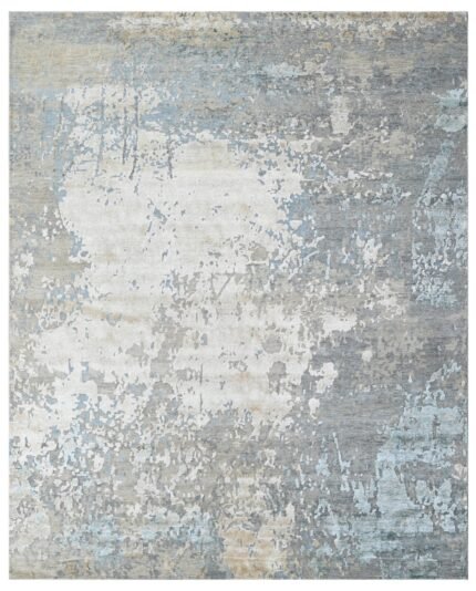 Storm White Luxe Abstract Hand Knotted Silk Area Rug