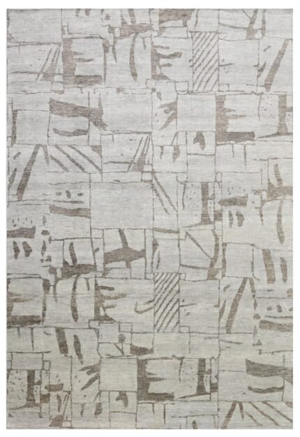 Flintstone Patchwork Tan Hand Knotted Modern Abstract Rug