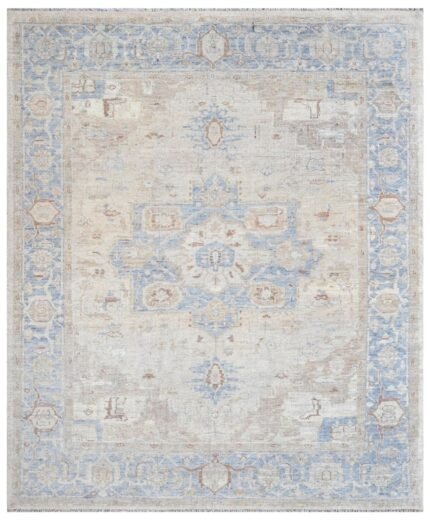 Washed Sky Beige Medallion Hand Knotted Rug