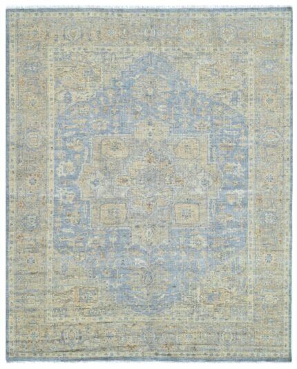 Ice Palace Medallion Soft Blue Hand Knotted Rug