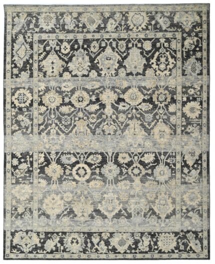 Charcoal Noir Estate Hand Knotted Designer Wool Rug
