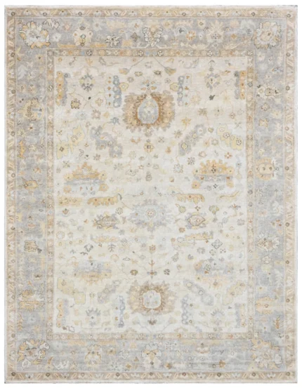 Beige Grey Vintage Hand Knotted Wool Rug